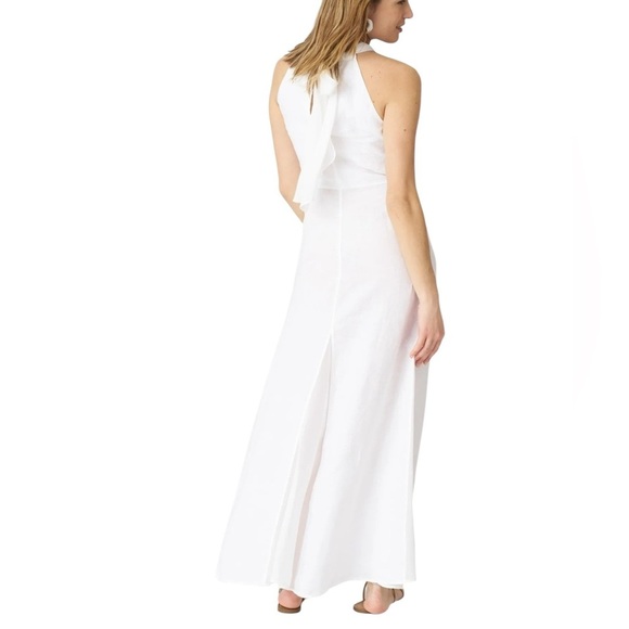 120% Lino White Linen Tie Neck Maxi Halter Dress - Picture 2 of 11